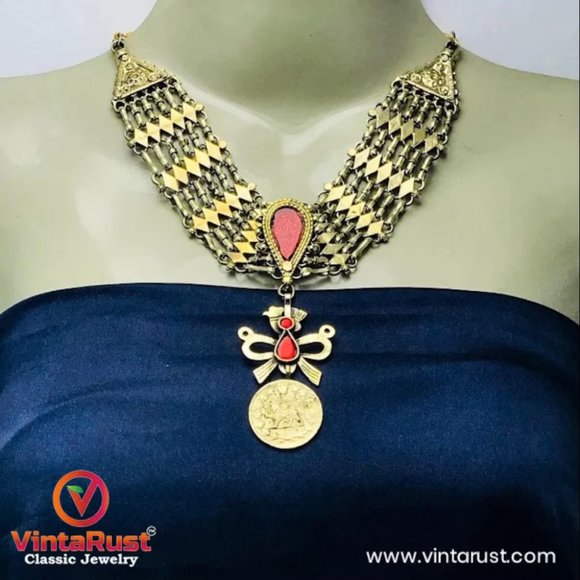 Birds Golden Necklace With Earring, Traditional Afghan Birds Jewelry Set, Tribal - Picture 2 of 7